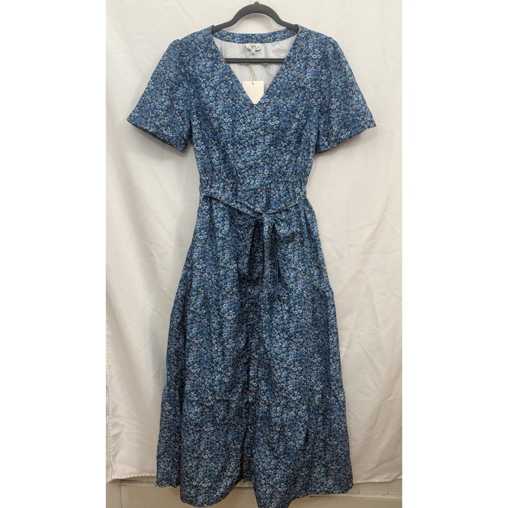 NWT Busy Bees Smocks Women's Size Large Blue Floral Maxi Dress‎ V Neck